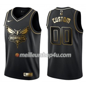 Maillot Basket Homme Charlotte Hornets Personnalisé Nike Noir Gold Edition Swingman